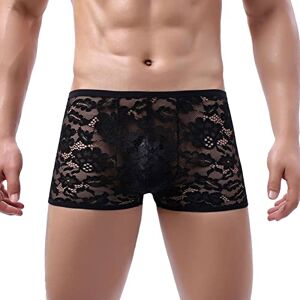 Beokeuioe Hommes Imitation Sexy Pantalon Sous-vêtement Hiver Sport Sous-vêtements Homme Uni Sexy Respirant Taille Basse Tricoté Dentelle Boxer Chauffant Sous-vêtements Hommes, Noir , L - Publicité