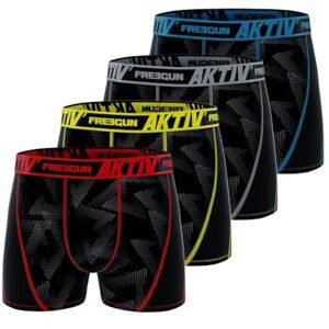 FREEGUN Caleçon Homme Respirant, Boxer Homme, AKTIV, Stretch et Infroissable (Lot de 4), Noir, Rouge, Jaune, Bleu, Taille XL - Publicité