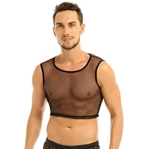 MSemis Débardeur Homme Sexy Transparent Tank Top Court Résille Maillot de Corps Sport Fitness Crop Top M-4XL Noir M - Publicité