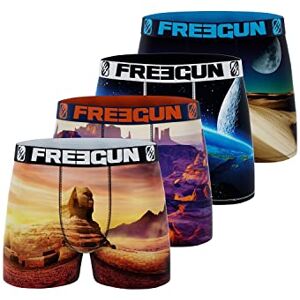 FREEGUN Microfibre Recyclé, Caleçon Garçon Landscape, Doux & Stretch (Lot de 4), Bleu, Jaune, Orange, Taille 8/10 Ans - Publicité