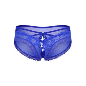 FEESHOW Sexy Homme sous-vêtement Dentelle Culotte Transparent String Ouvert Sissy Thong Tanga Fesse Nue Panties T-Back Slip de Bain Natation Bas de Bikini Erotique Underwear Royal Bleu C L - Publicité