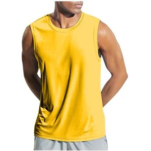 Gefomuofe Débardeur pour homme Sans manches Pour le bodybuilding T-shirt sans manches Maillot de corps Gym Sport Entraînement Fitness, jaune, L - Publicité