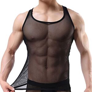 ROSVAJFY Débardeurs en Maille Sexy pour Hommes, Gilet Transparent Sans Manches Résille, Sous-Vêtements Élastiques T-Shirt de Sommeil Gym Respirant Bodybuilding Muscle Workout Lingerie Maillots Bain (L) - Publicité