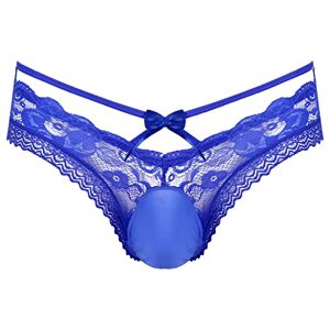 ranrann Homme Sexy Boxer Dentelle String Shorty Sissy Lingerie Transparente Jockstrap Thong Erotique Culotte Gay Slip Calecon Underpants M-XL Type F Bleu XL - Publicité