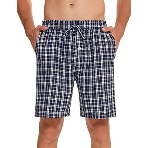 Aseniza Bas de Pyjama Homme 100% Coton Short à Carreaux d'été Pantalon de Pyjama Court Short de Pyjama avec Poches Vêtements de Nuit Élastique Short Décontracté Doux Léger D-Bleu Foncé+Blanc S - Publicité