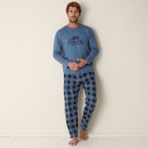 Blancheporte Pyjama Coton Carreaux Manches Longues - Homme Bleu M