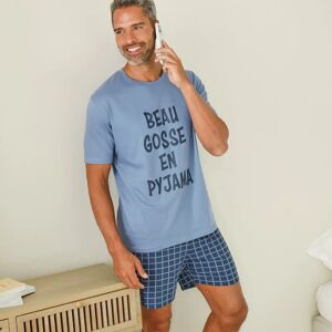 Blancheporte Pyjama Short Imprimé Message, Manches Courtes - Homme Bleu L