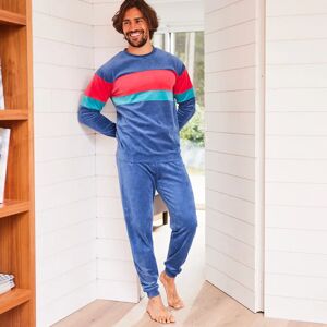 Blancheporte Pyjama Tricolore Velours Manches Longues - Homme Bleu XL