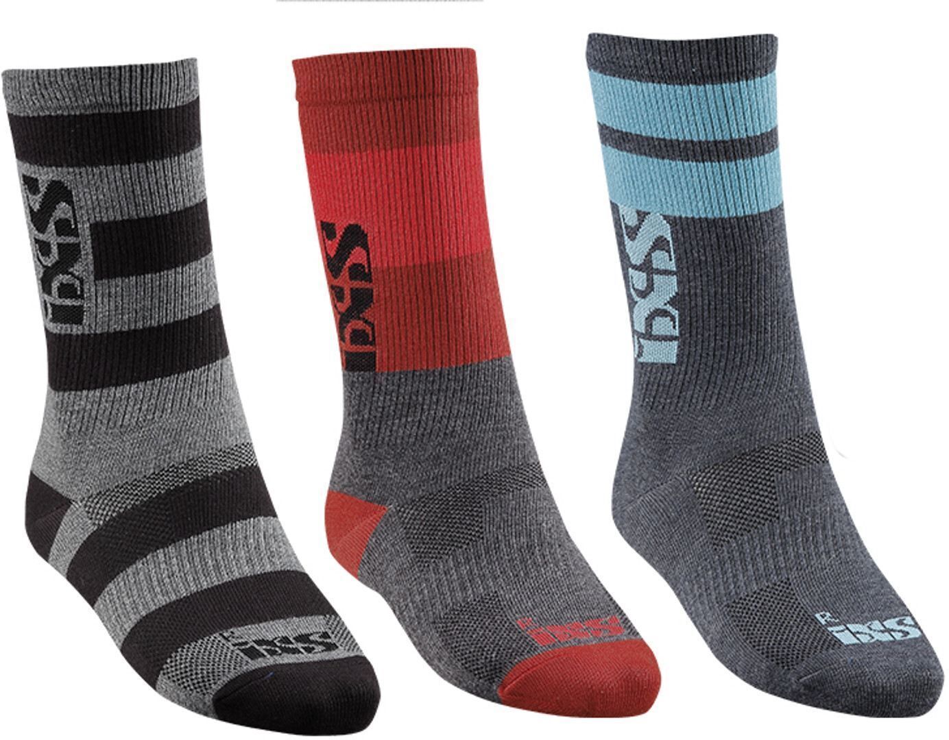 IXS Triplet Socks Chaussettes 3 Pack Gris Rouge Bleu taille : L