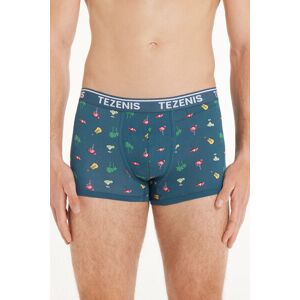 Tezenis Boxer in Cotone Stampato Bordi a Contrasto con Logo Uomo Blu Tamaño L