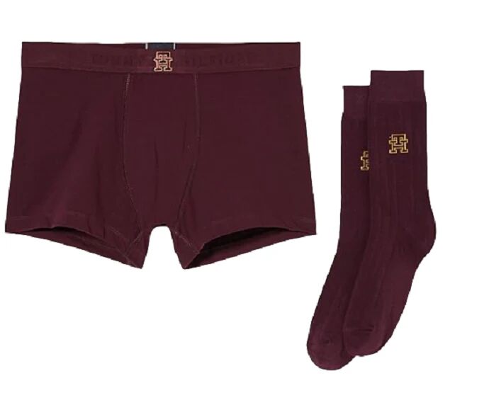 Tommy Hilfiger Set Boxer Calzini Uomo Art. Um0um03040 MID GREY HT / DEEP BURGUNDY