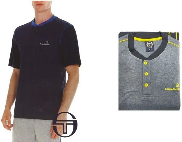 SERGIO TACCHINI Pigiama Uomo Tre Pezzi In Cotone Primaverile Art. Pg34122-As1-24 Col. E Mis. A Scelta BLU L