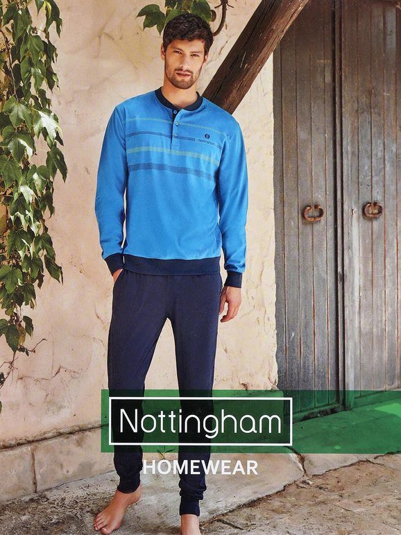 Nottingham Pigiama lungo da uomo in cotone jersey Pigiami uomo Blu taglia XXL