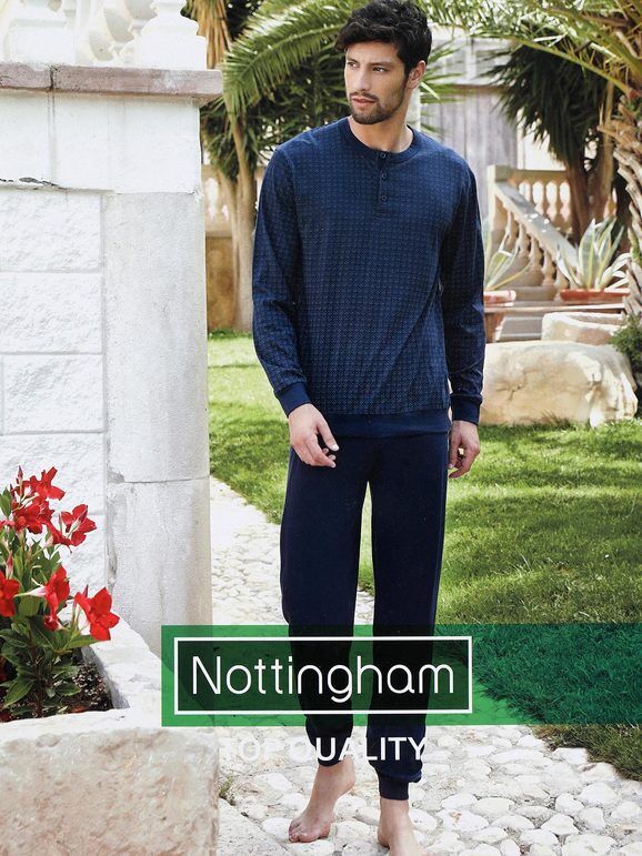 Nottingham Pigiama lungo da uomo in cotone Pigiami uomo Blu taglia L