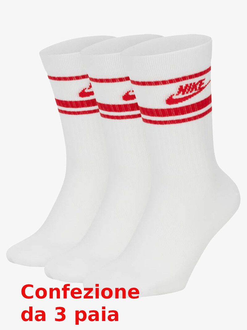 Nike Calze calzini Socks Unisex Bianco Rosso Sportswear EveryDay Essentials X 3