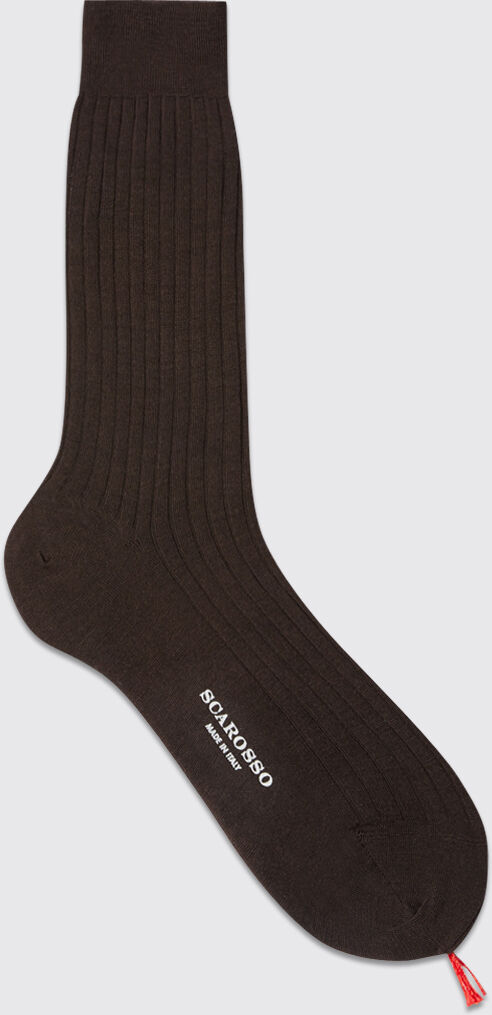 Scarosso Dark Brown Cotton Calf Socks - Uomo Calze Marrone - Cotone 44-45