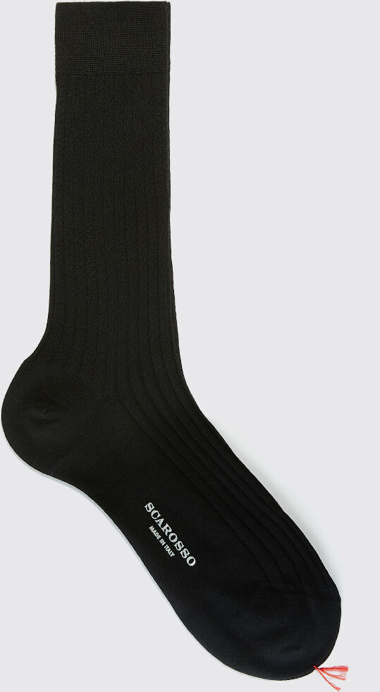 Scarosso Black Wool Calf Socks - Uomo Calze Nero - Lana Merino 44-45