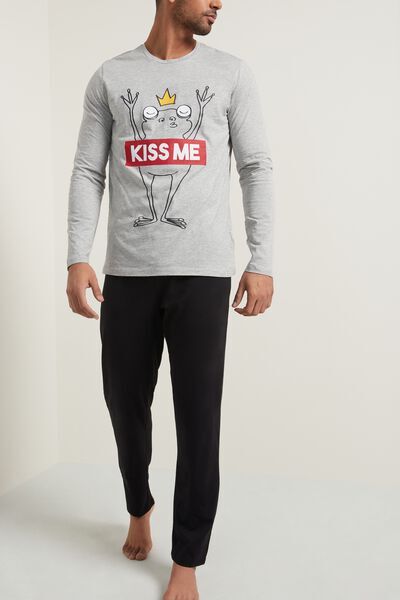 Tezenis Pigiama Lungo Uomo in Cotone Stampa "Kiss me" Uomo Grigio