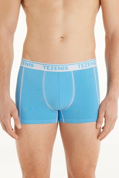 Tezenis Boxer in Cotone Cuciture a Contrasto con Logo Uomo Blu Tamaño M