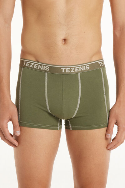 Tezenis Boxer in Cotone Cuciture a Contrasto con Logo Uomo Verde Tamaño S
