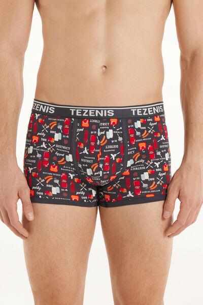 Tezenis Boxer in Cotone Stampato Bordi a Contrasto con Logo Uomo Nero Tamaño M