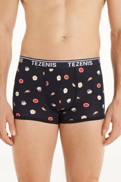 Tezenis Boxer in Cotone Stampato Bordi a Contrasto con Logo Uomo Blu Tamaño M