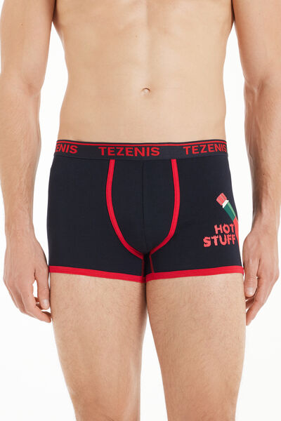 Tezenis Boxer in Cotone Stampato Bordi a Contrasto con Logo Uomo Nero Tamaño M