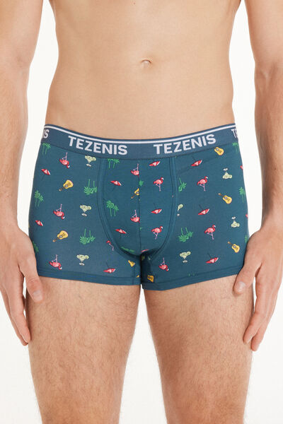 Tezenis Boxer in Cotone Stampato Bordi a Contrasto con Logo Uomo Blu Tamaño S