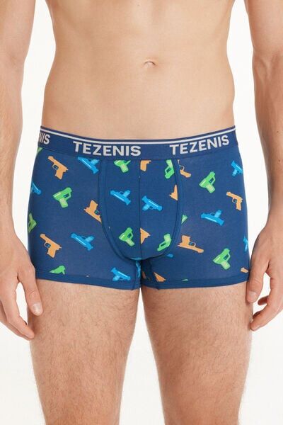 Tezenis Boxer in Cotone Stampato Bordi a Contrasto con Logo Uomo Blu Tamaño XL