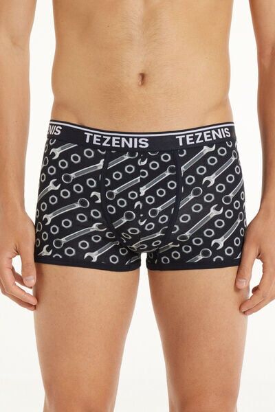 Tezenis Boxer in Cotone Stampato Bordi a Contrasto con Logo Uomo Nero Tamaño M