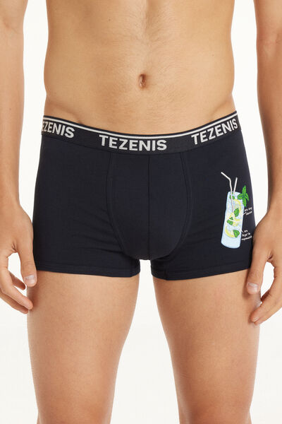 Tezenis Boxer in Cotone Stampato Bordi a Contrasto con Logo Uomo Nero Tamaño XL