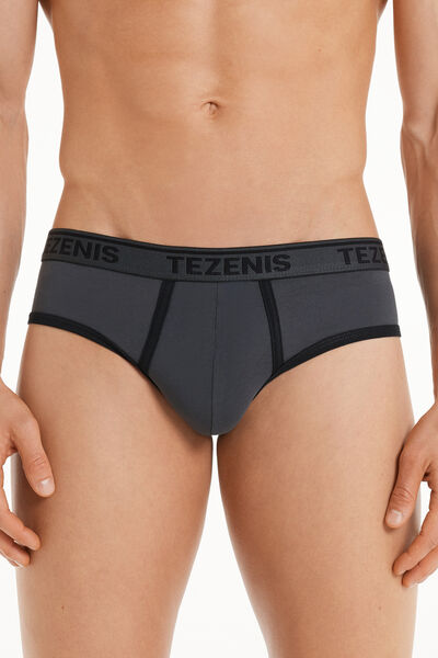 Tezenis Slip in Cotone Bordi a Contrasto con Logo Uomo Grigio Scuro Tamaño S