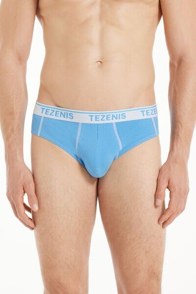 Tezenis Slip in Cotone Cuciture a Contrasto con Logo Uomo Blu Tamaño M