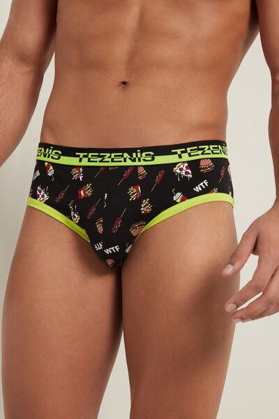 Tezenis Slip Cotone Stampato con Elastico Logato Uomo Nero