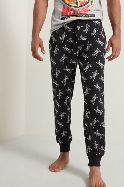 Tezenis Pantalone Lungo in Cotone Stampa Tom and Jerry Uomo Nero