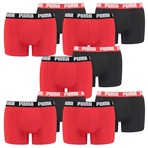 PUMA Boxershort voor heren, onderbroek, herenonderbroek, onderbroek, ondergoed, pak van 10, kleur: 786, rood/zwart, kledingmaat: L