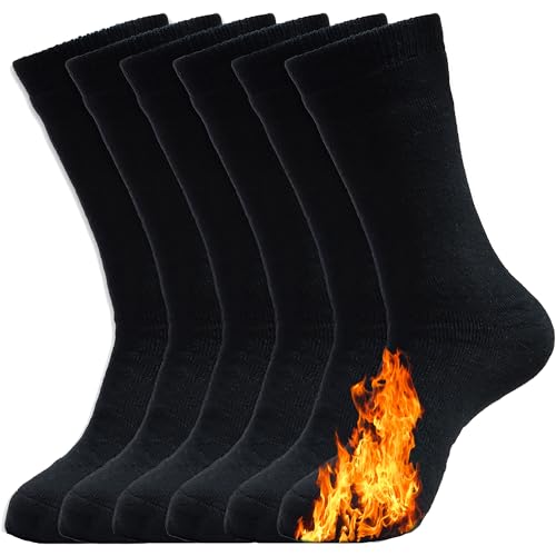 DIVABONNA 6 paar thermosokken van wol, thermische sokken, voor heren, dames, wintersokken voor heren en dames, zwart (6 paar), 40-46 EU