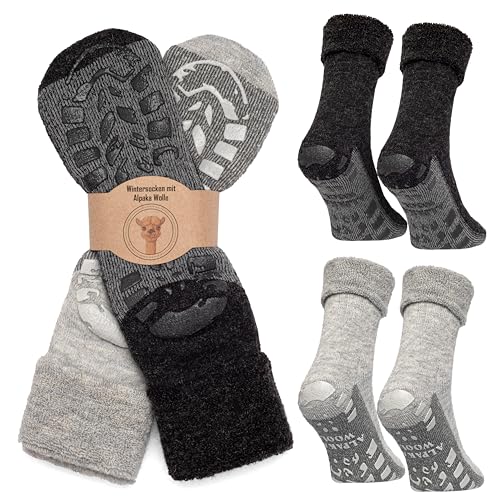 MOUNTREX ® Alpaca-sokken, wollen sokken voor dames en heren, wintersokken, warme huissokken, thermosokken, dik, 2 paar, 43-46 EU