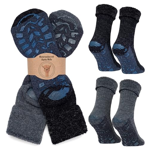 MOUNTREX ® Alpaca-sokken, wollen sokken voor dames en heren, wintersokken, warme huissokken, thermosokken, dik, 2 paar, 43-46 EU
