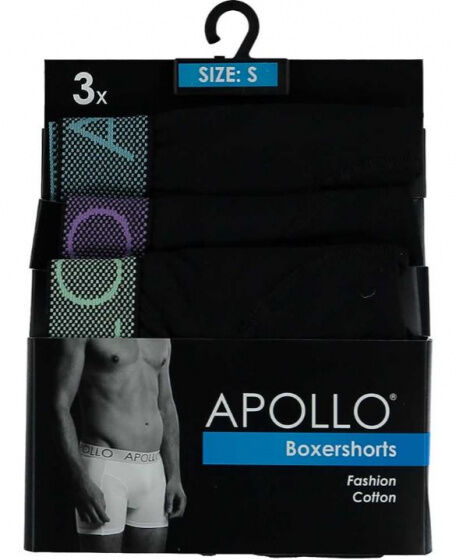 Apollo boxershort heren katoen zwart 3 stuks - Zwart,Geel,Rood,Blauw