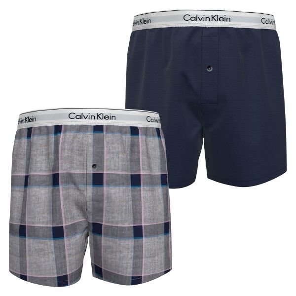 Calvin Klein 2-pakning Modern Cotton Woven Slim Fit Boxer - Navy/Grey