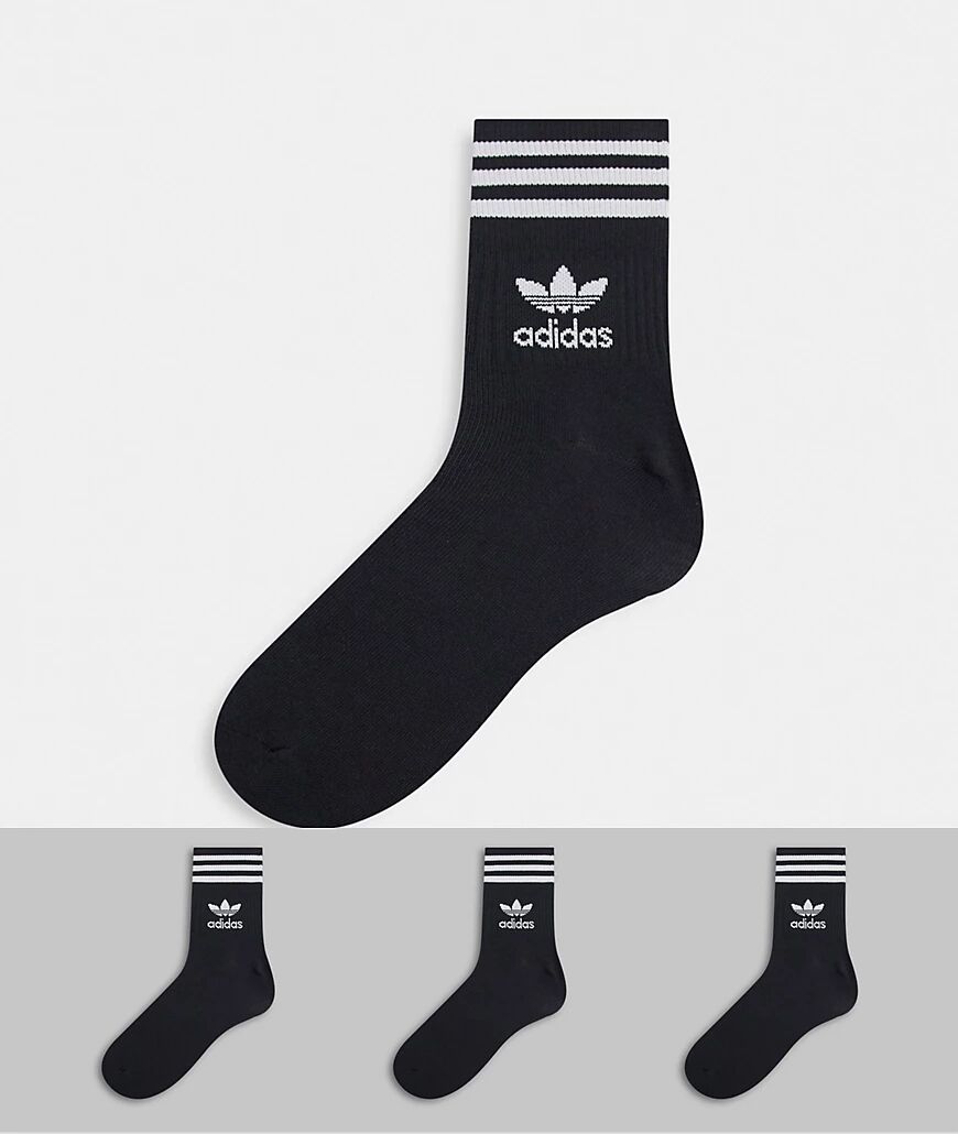 adidas Originals adicolor Trefoil 3 pack mid ankle socks in black  Black