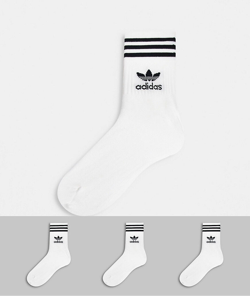 adidas Originals adicolor Trefoil 3 pack mid cut socks in white  White
