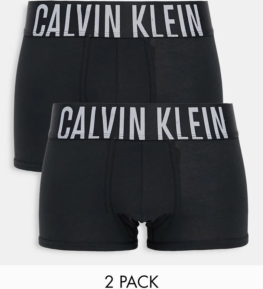 Calvin Klein 2 pack cotton stretch trunks in black  Black