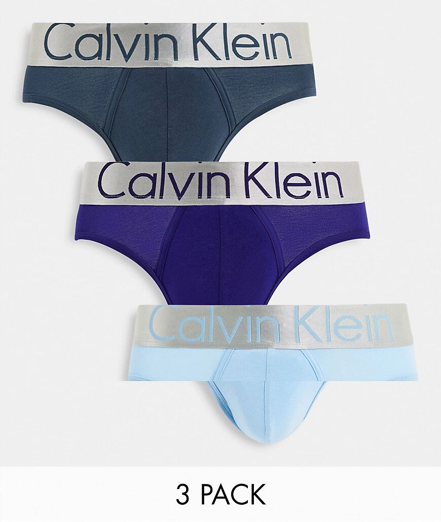 Calvin Klein 3 pack hipster briefs with contrast grey blue purple waistbands in black-Multi  Multi