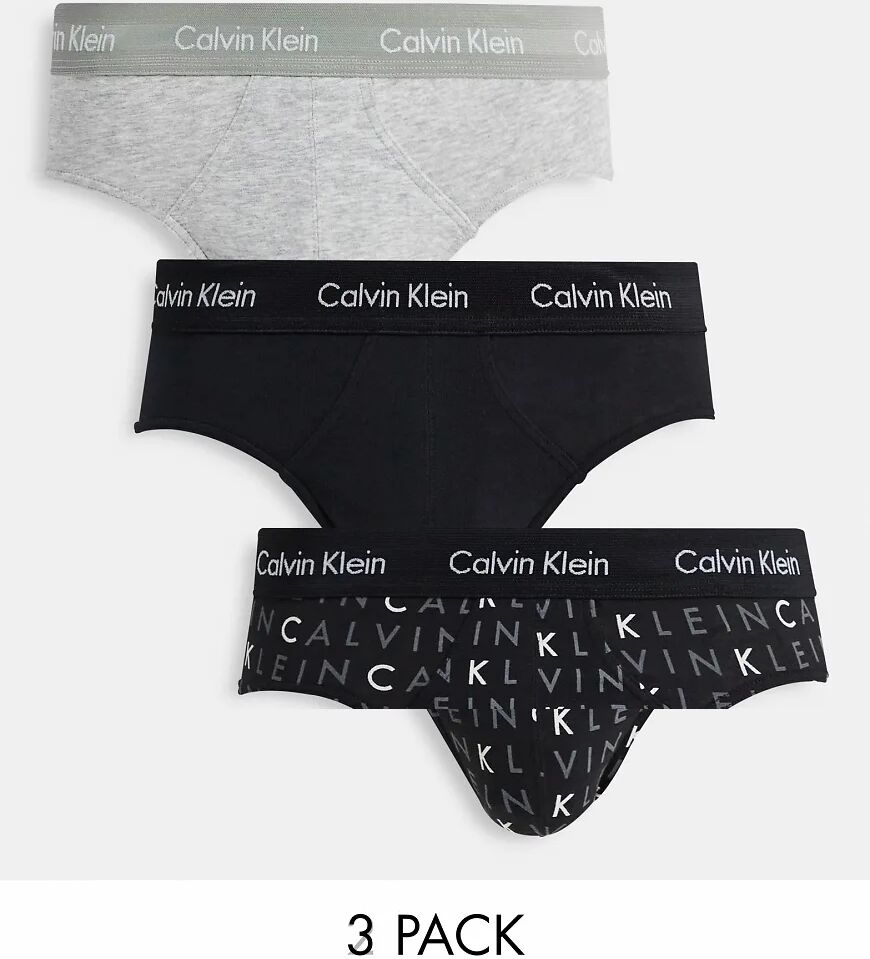 Calvin Klein 3 pack hipster briefs with logo waistband in multi logo print  Multi