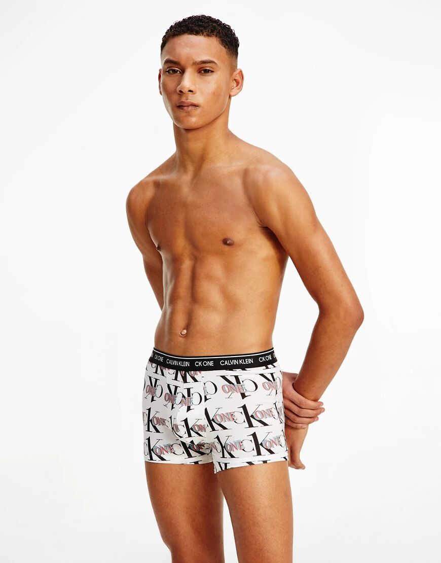 Calvin Klein CK One all over logo trunks in white  White