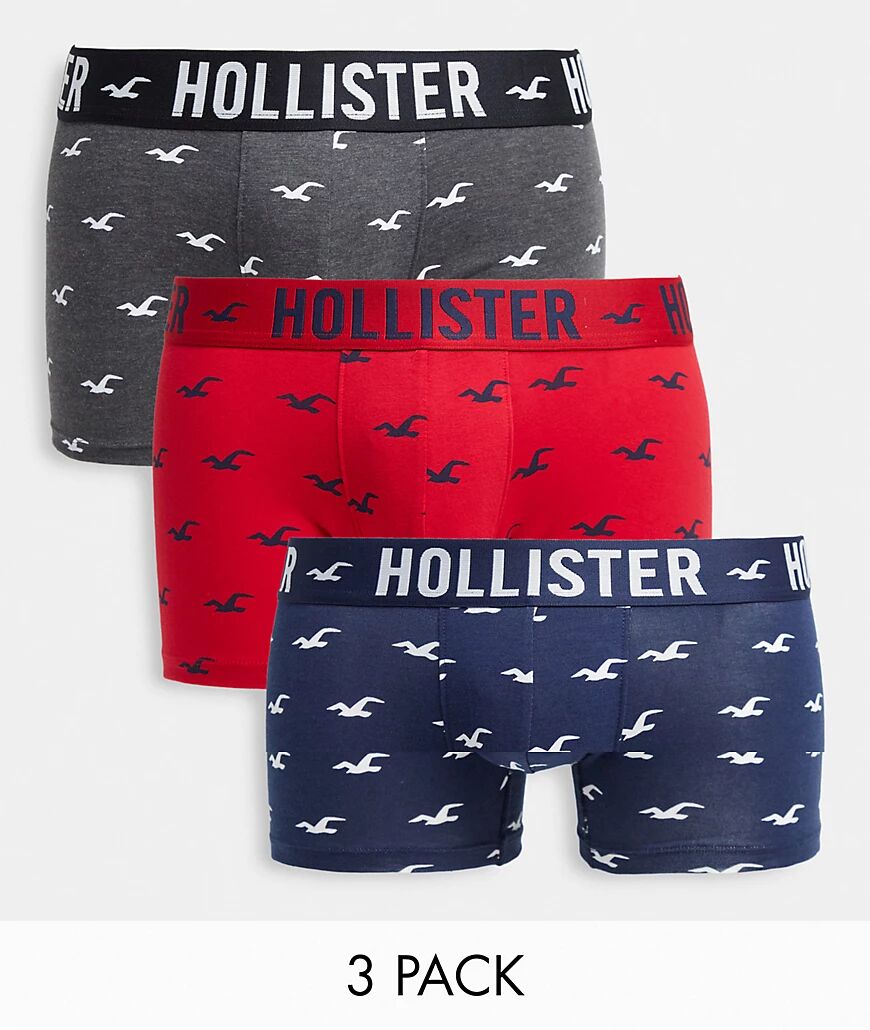 Hollister 3 pack trunks in grey/blue/pink with all over logo-Multi  Multi