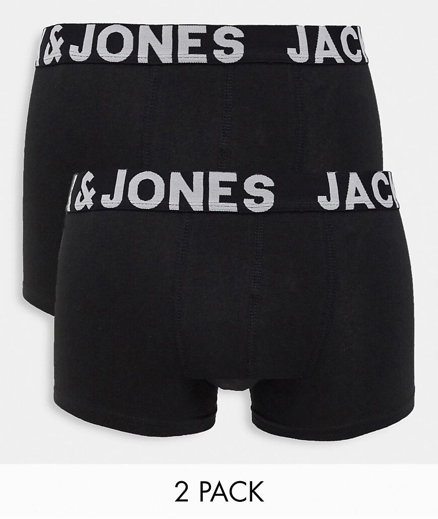 Jack & Jones 2 pack trunks with bold logo in black  Black