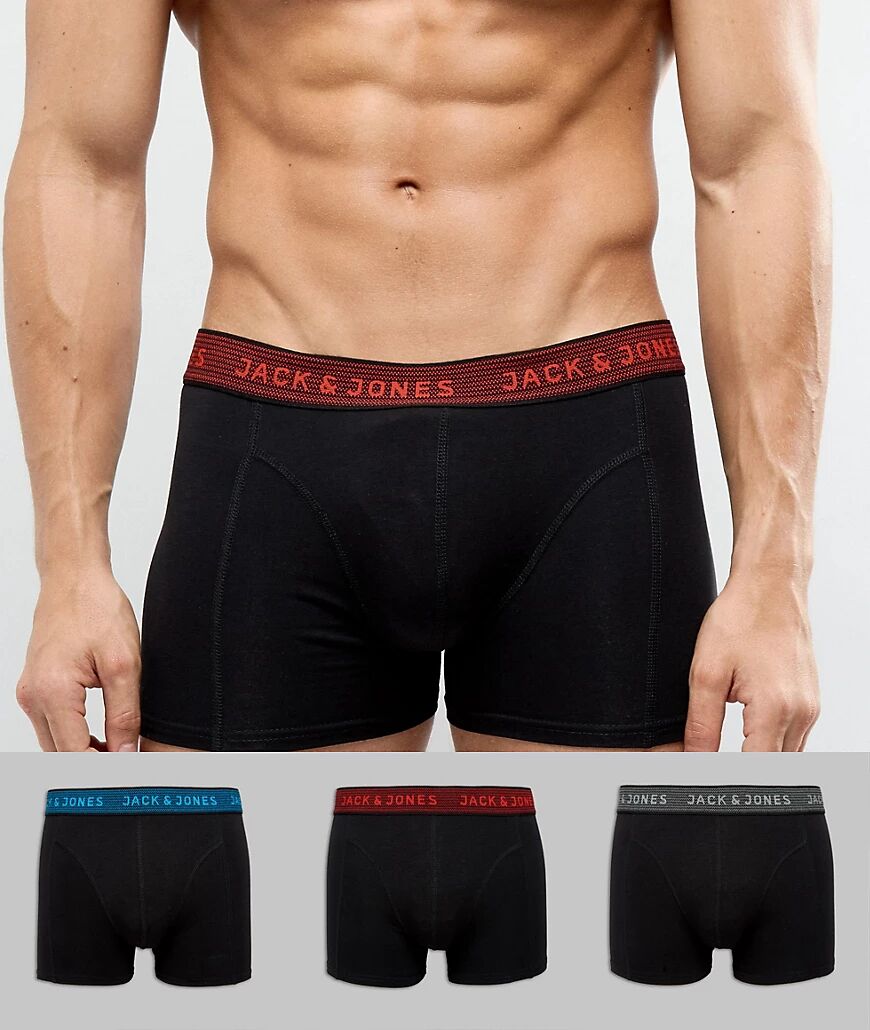 Jack & Jones 3 pack trunks with contrast waistband-Black  Black
